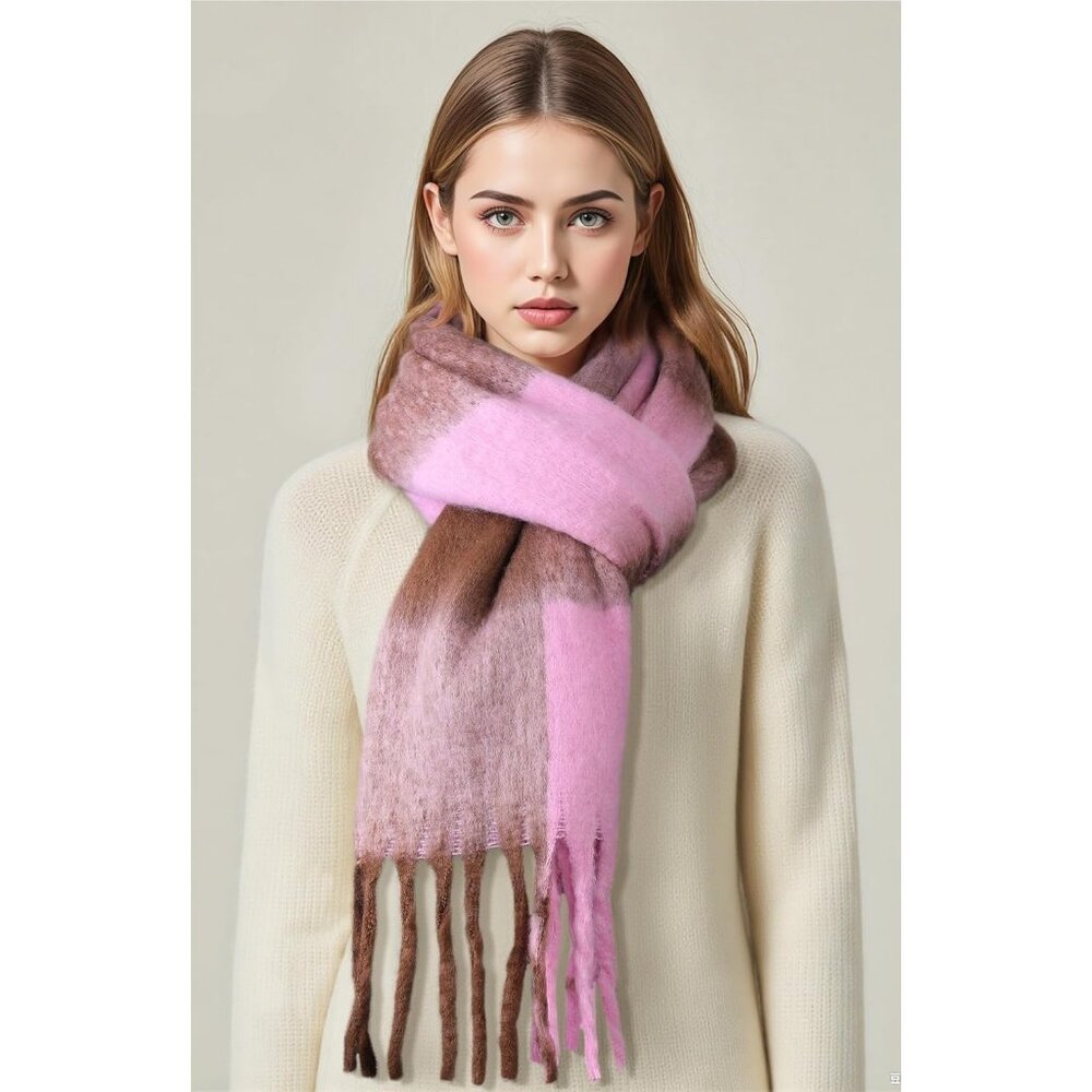 Women's Red Brown Vintage Chunky Feel Blanket Pashmina Winter Warm Wrap Scarfs - Picture 6 of 8